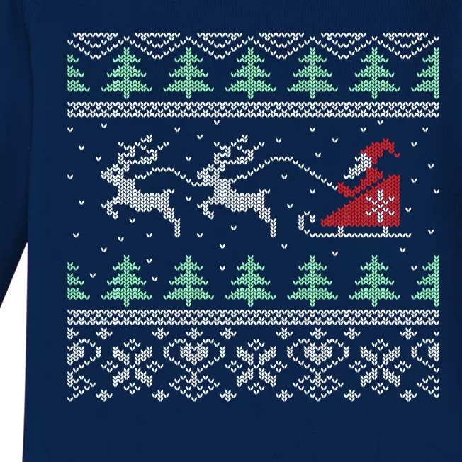 Santa's Retro Sleigh And Reindeer Ugly Christmas Sweater Baby Long Sleeve Bodysuit