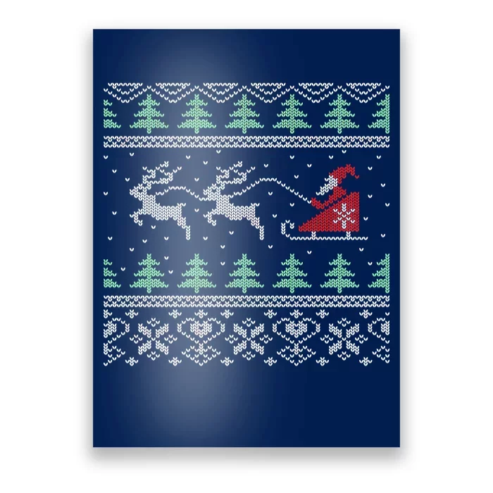 Santa's Retro Sleigh And Reindeer Ugly Christmas Sweater Poster