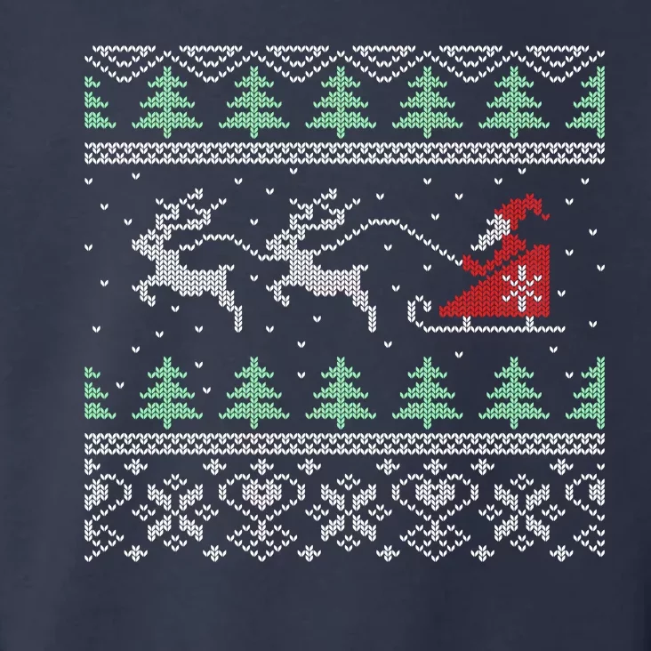 Santa's Retro Sleigh And Reindeer Ugly Christmas Sweater Toddler Hoodie