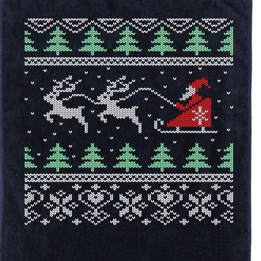 Santa's Retro Sleigh And Reindeer Ugly Christmas Sweater Platinum Collection Golf Towel