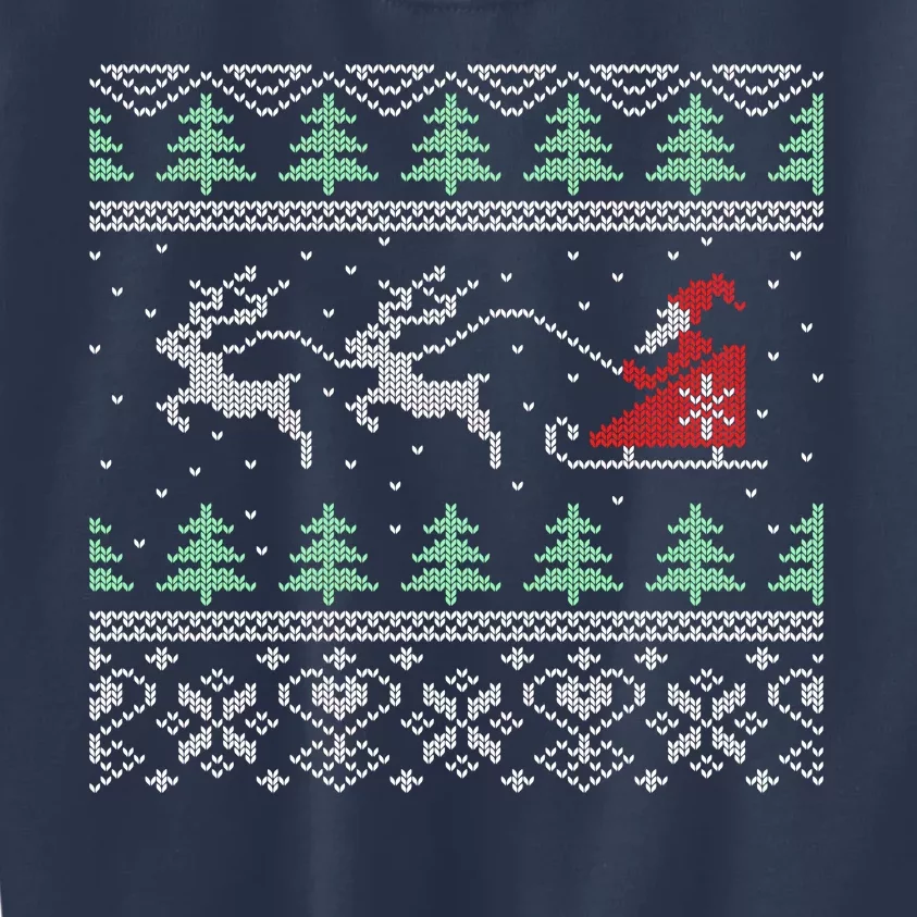 Santa's Retro Sleigh And Reindeer Ugly Christmas Sweater Kids Sweatshirt