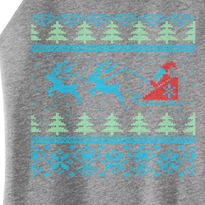 Santa's Retro Sleigh And Reindeer Ugly Christmas Sweater Women’s Perfect Tri Rocker Tank