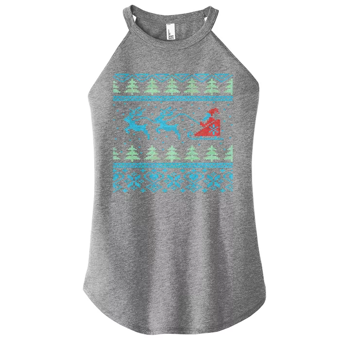 Santa's Retro Sleigh And Reindeer Ugly Christmas Sweater Women’s Perfect Tri Rocker Tank