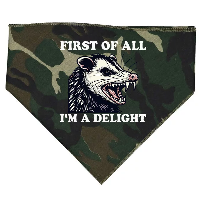 Sarcastic Angry Opossum Lover First Of All IM A Delight USA-Made Doggie Bandana