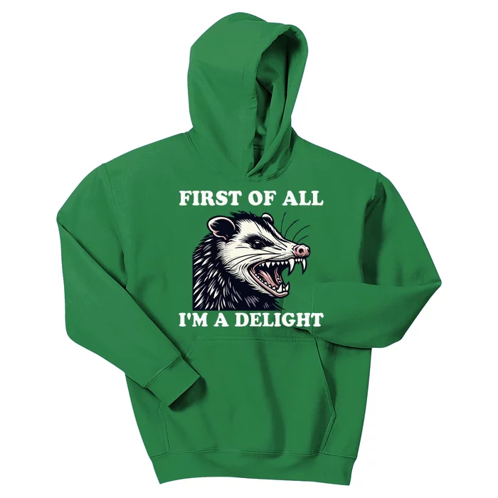 Sarcastic Angry Opossum Lover First Of All IM A Delight Kids Hoodie