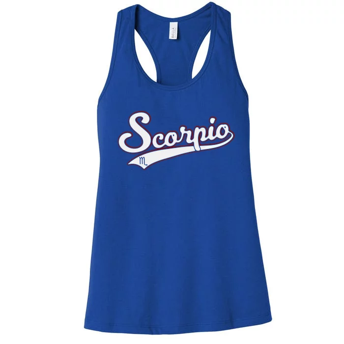 Scorpio Astrology October November Birthday Baseball Script Gift Women's Racerback Tank