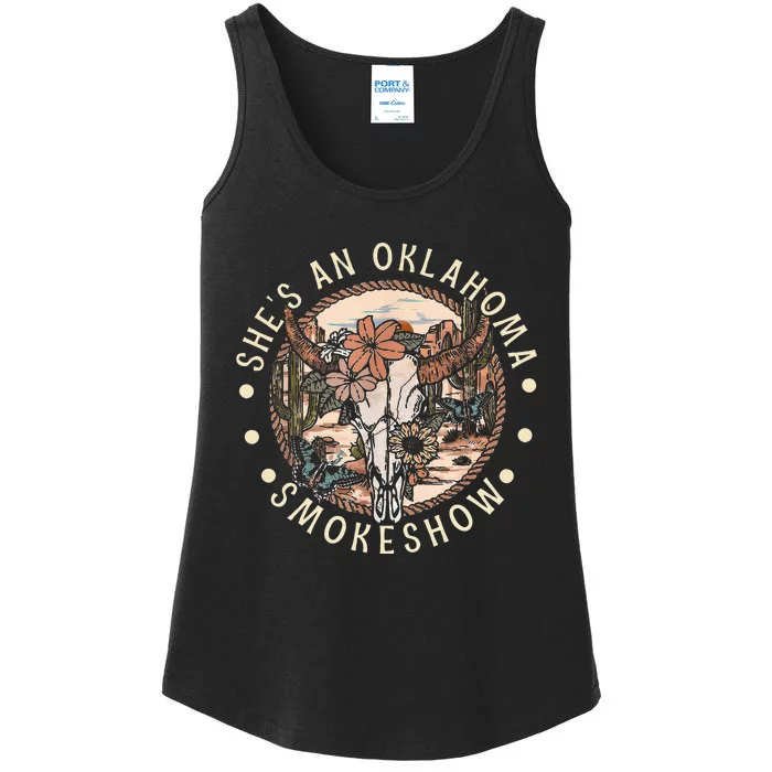 SheS An Oklahoma Smokeshow Country Music Western Bullskull Ladies Essential Tank