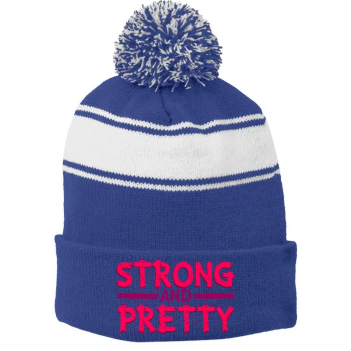 Strong And Pretty Weightlifting Fitness Gym Gift Stripe Pom Pom Beanie