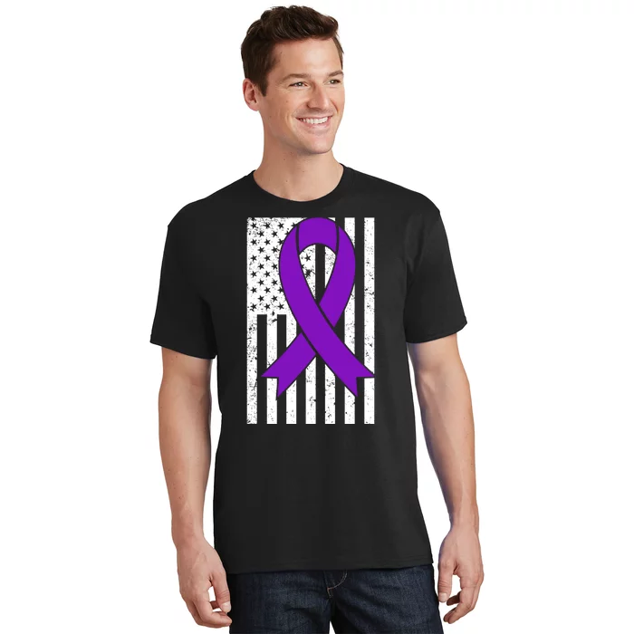 Sarcoidosis Awareness Purple Ribbon American Flag Graphic T-Shirt