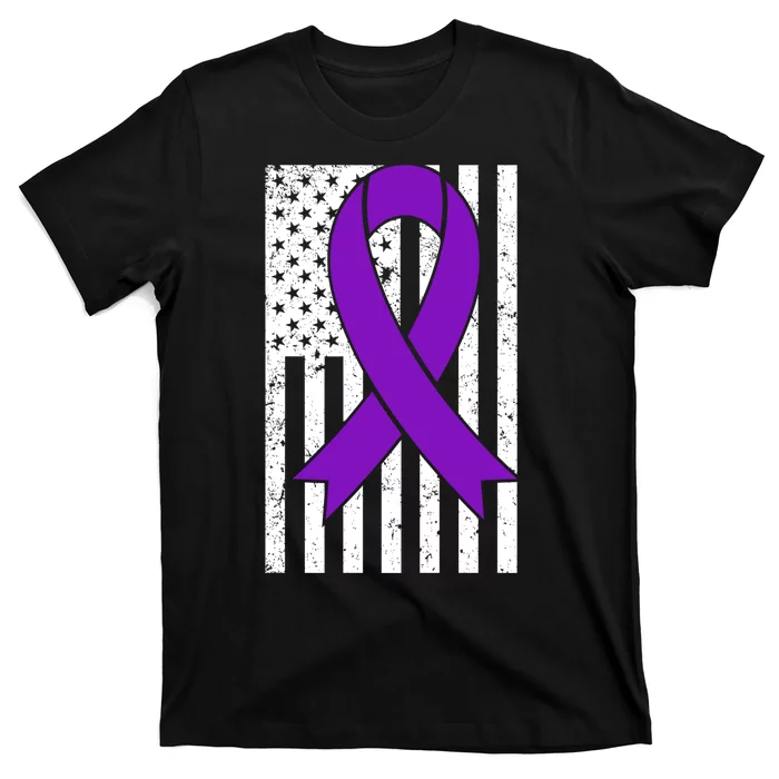 Sarcoidosis Awareness Purple Ribbon American Flag Graphic T-Shirt