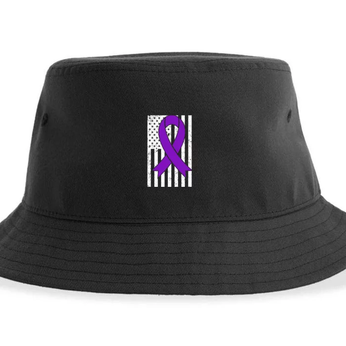 Sarcoidosis Awareness Purple Ribbon American Flag Graphic Sustainable Bucket Hat