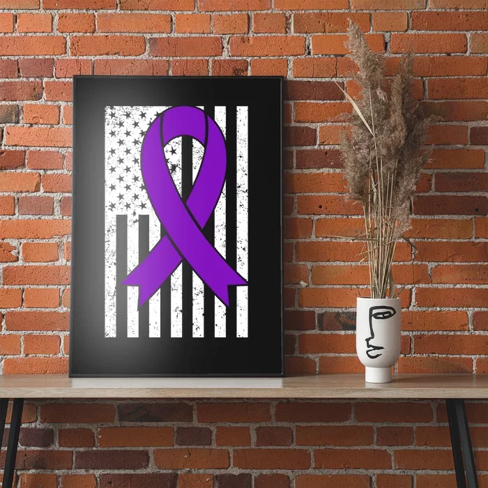 Sarcoidosis Awareness Purple Ribbon American Flag Graphic Poster