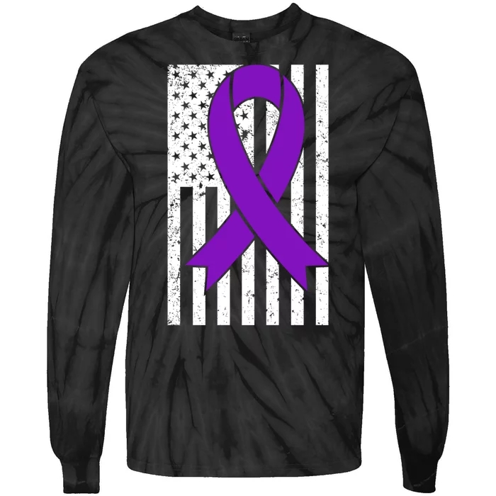 Sarcoidosis Awareness Purple Ribbon American Flag Graphic Tie-Dye Long Sleeve Shirt