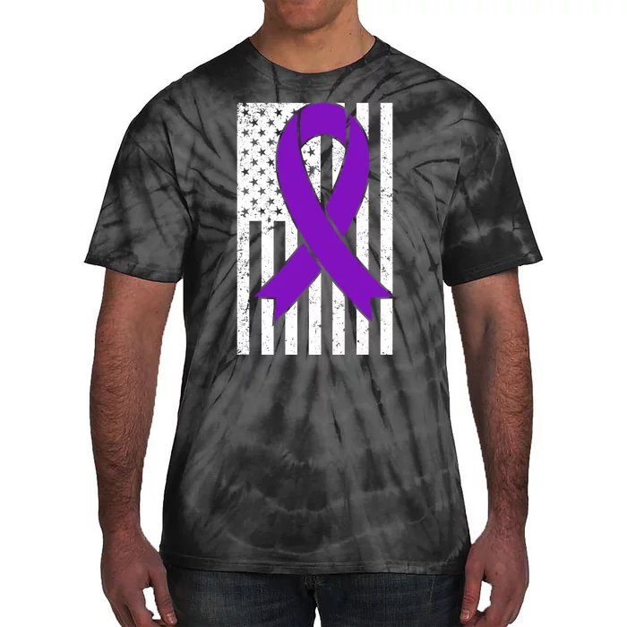 Sarcoidosis Awareness Purple Ribbon American Flag Graphic Tie-Dye T-Shirt