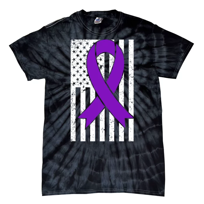 Sarcoidosis Awareness Purple Ribbon American Flag Graphic Tie-Dye T-Shirt