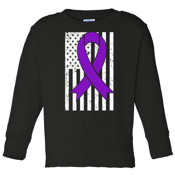 Sarcoidosis Awareness Purple Ribbon American Flag Graphic Toddler Long Sleeve Shirt