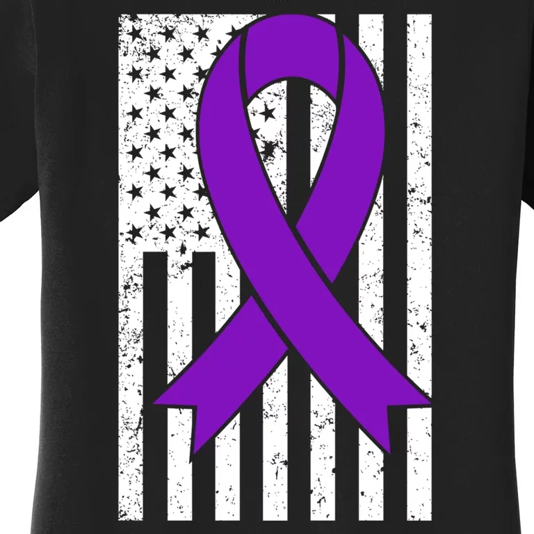 Sarcoidosis Awareness Purple Ribbon American Flag Graphic Women's T-Shirt