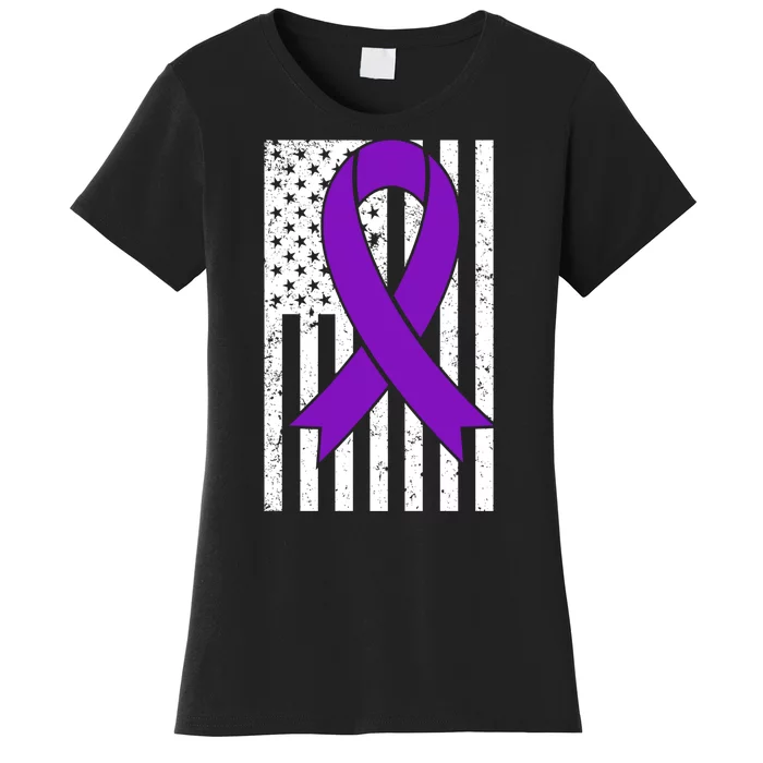 Sarcoidosis Awareness Purple Ribbon American Flag Graphic Women's T-Shirt