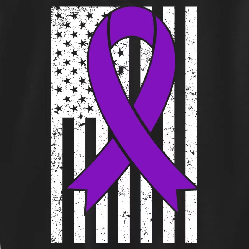 Sarcoidosis Awareness Purple Ribbon American Flag Graphic Kids Sweatshirt