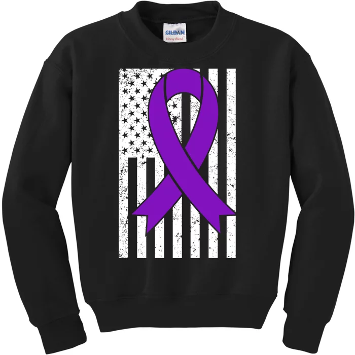 Sarcoidosis Awareness Purple Ribbon American Flag Graphic Kids Sweatshirt