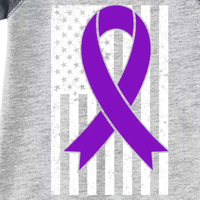 Sarcoidosis Awareness Purple Ribbon American Flag Graphic Infant Baby Jersey Bodysuit