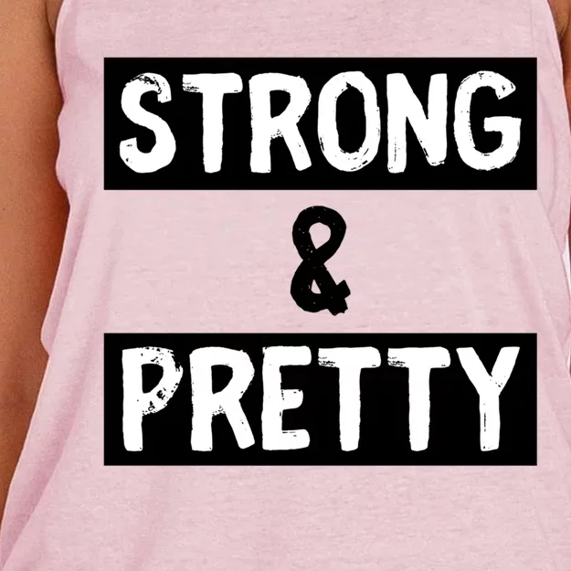 Strong And Pretty Strong Strong Gym Workout Quote Gift Women's Knotted Racerback Tank