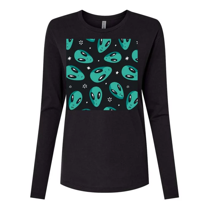 Space Alien Pattern Womens Cotton Relaxed Long Sleeve T-Shirt