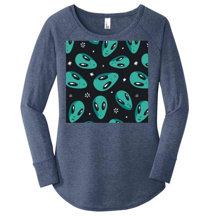 Space Alien Pattern Women's Perfect Tri Tunic Long Sleeve Shirt