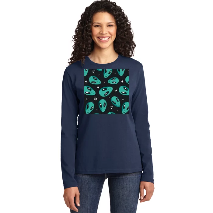 Space Alien Pattern Ladies Long Sleeve Shirt