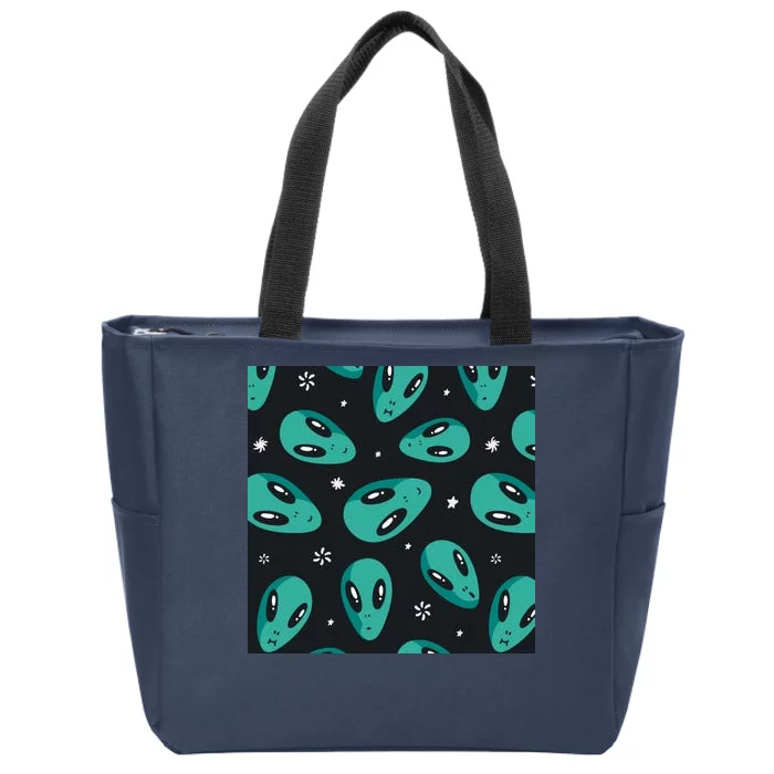 Space Alien Pattern Zip Tote Bag