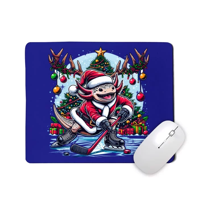 Santa Axolotl Playing Hockey Christmas Gift Mousepad