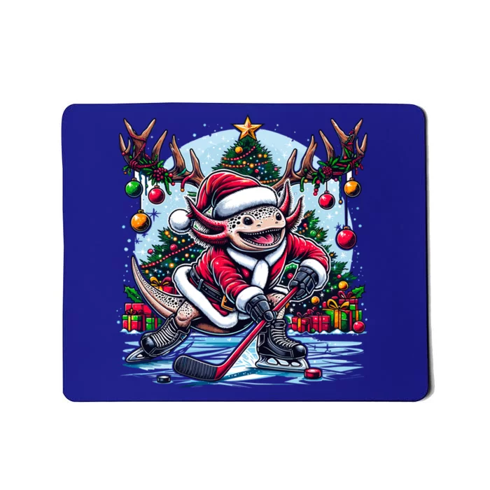 Santa Axolotl Playing Hockey Christmas Gift Mousepad