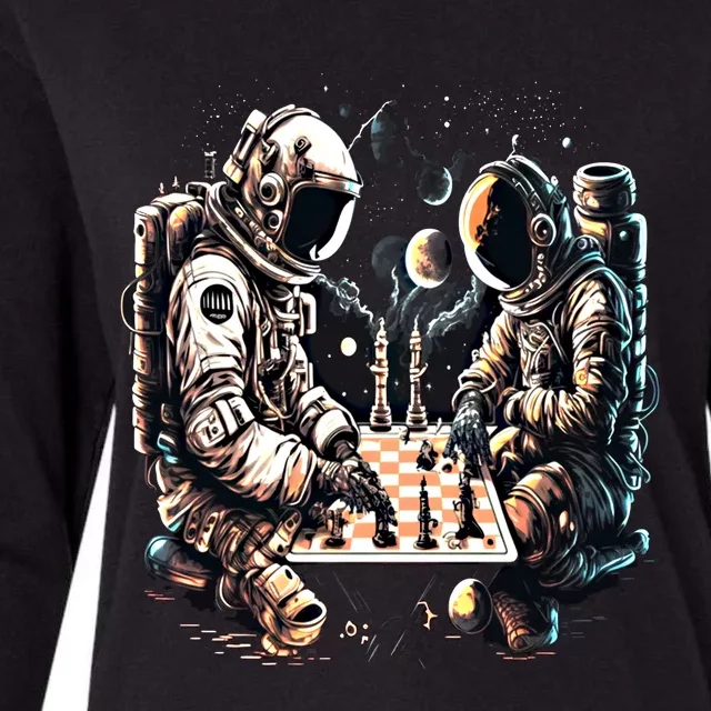 Space Astronaut Playing Chess Astronomy Space Gift Womens Cotton Relaxed Long Sleeve T-Shirt