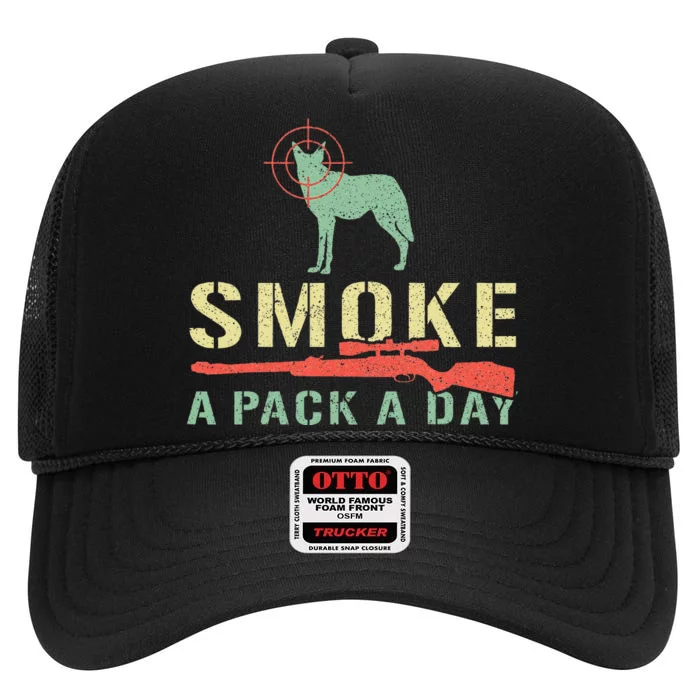 Smoke A Pack A Day Coyote Hunting High Crown Mesh Trucker Hat