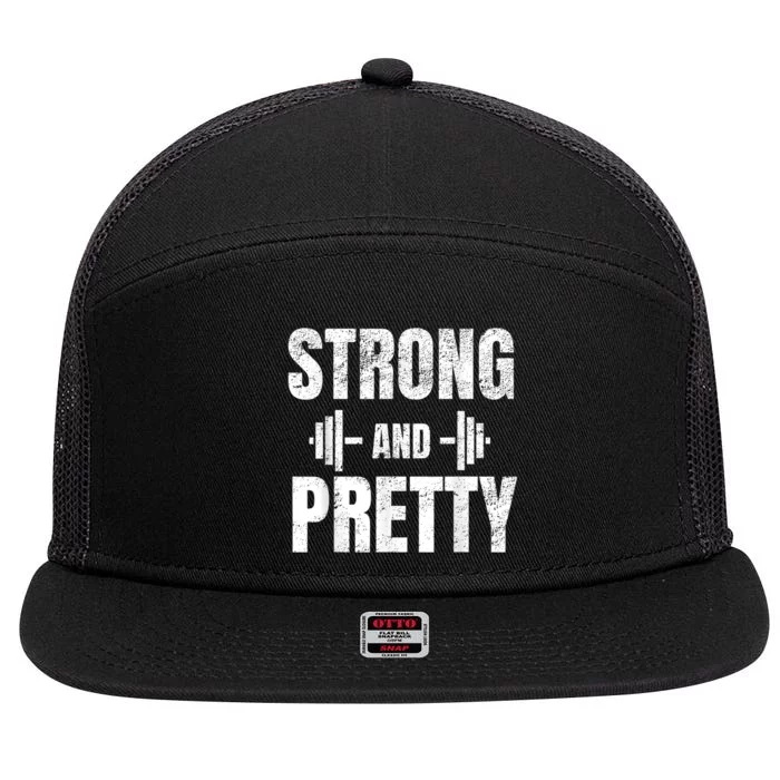 Strong And Pretty Gym Strongman Workout Fitness 7 Panel Mesh Trucker Snapback Hat