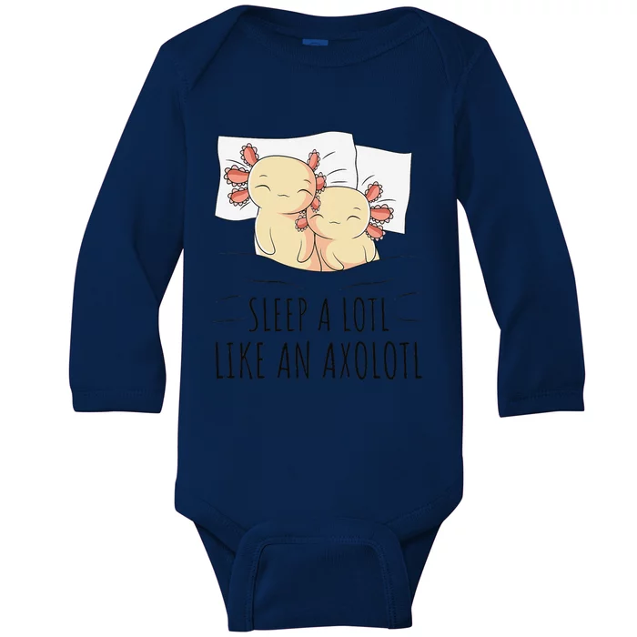 Sleeping Axolotl Pajama Mexican Salamander Lover Napping Baby Long Sleeve Bodysuit