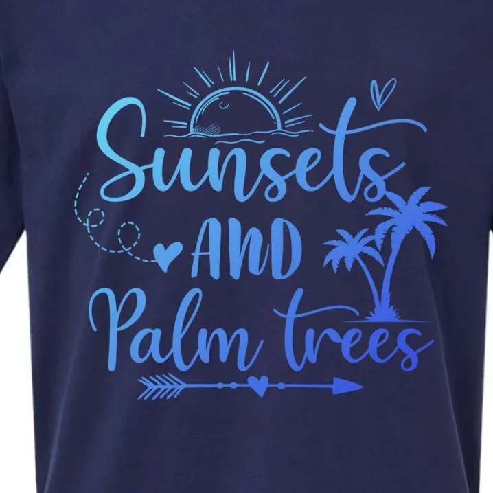 Sunsets And Palm Trees Summer Vibes Beach Vacay Summertime Gift Sueded Cloud Jersey T-Shirt