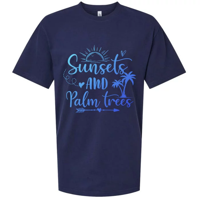 Sunsets And Palm Trees Summer Vibes Beach Vacay Summertime Gift Sueded Cloud Jersey T-Shirt