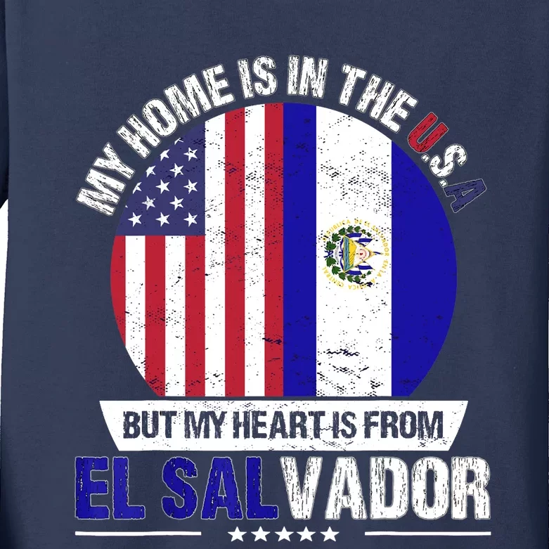 Salvadoran American Patriot Heart is from El Salvador Grown Kids Long Sleeve Shirt