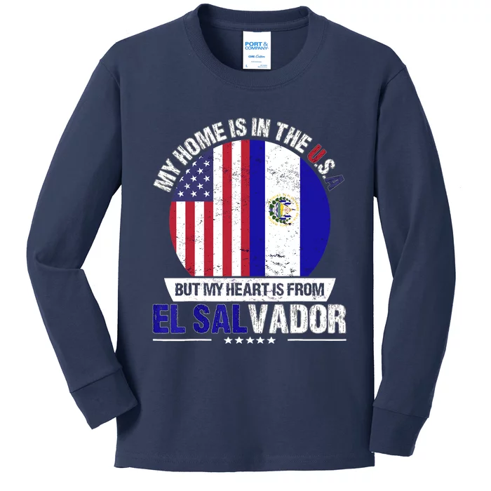 Salvadoran American Patriot Heart is from El Salvador Grown Kids Long Sleeve Shirt