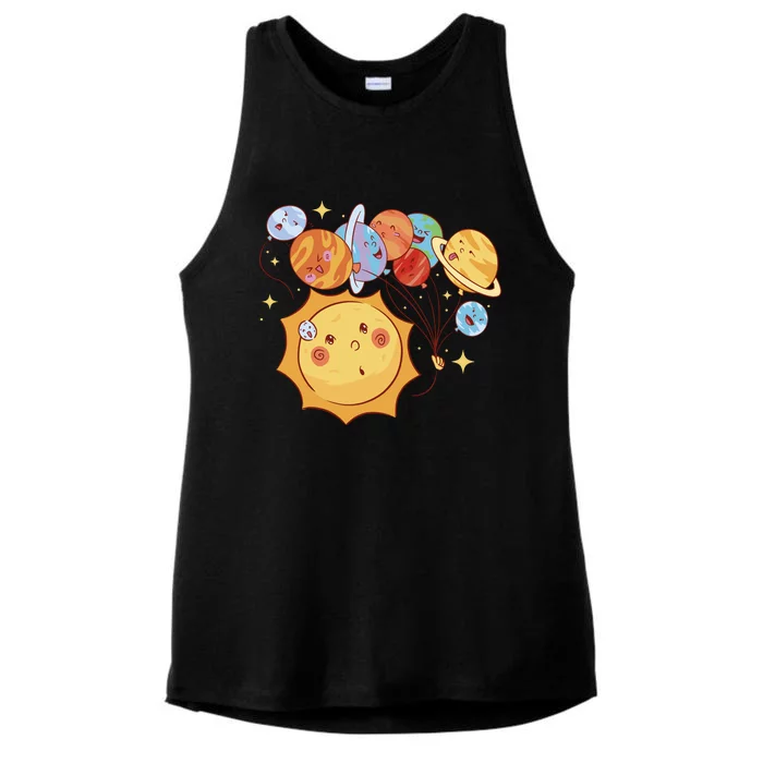 Sun And Planets Cute Galaxy Ladies Tri-Blend Wicking Tank