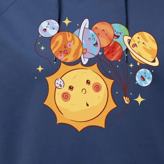 Sun And Planets Cute Galaxy Performance Fleece Hoodie