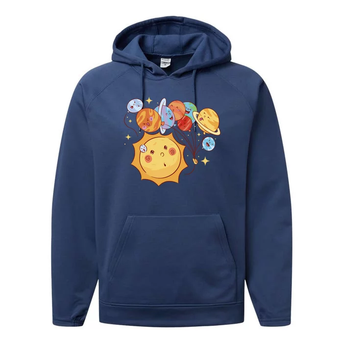 Sun And Planets Cute Galaxy Performance Fleece Hoodie