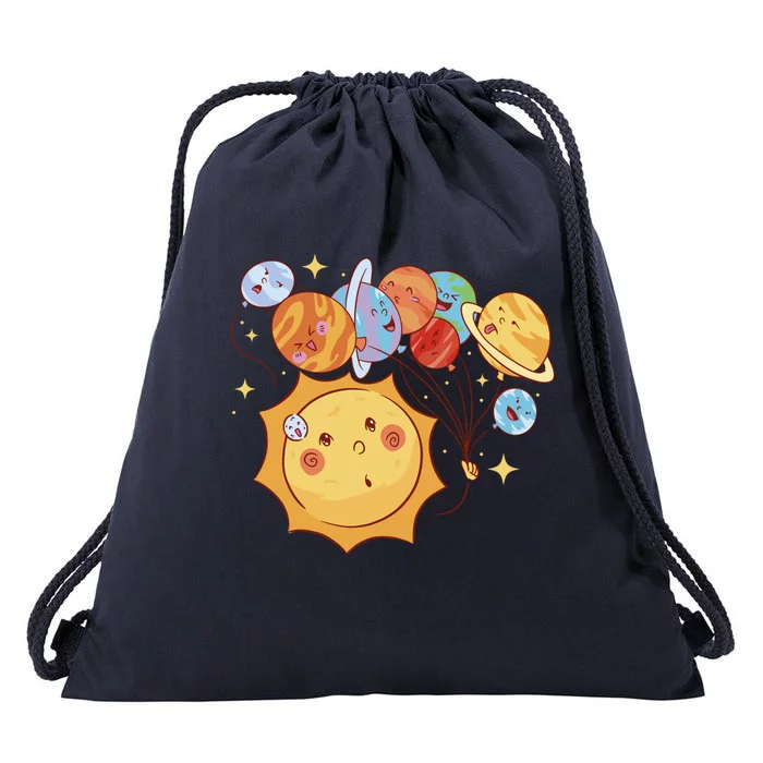 Sun And Planets Cute Galaxy Drawstring Bag