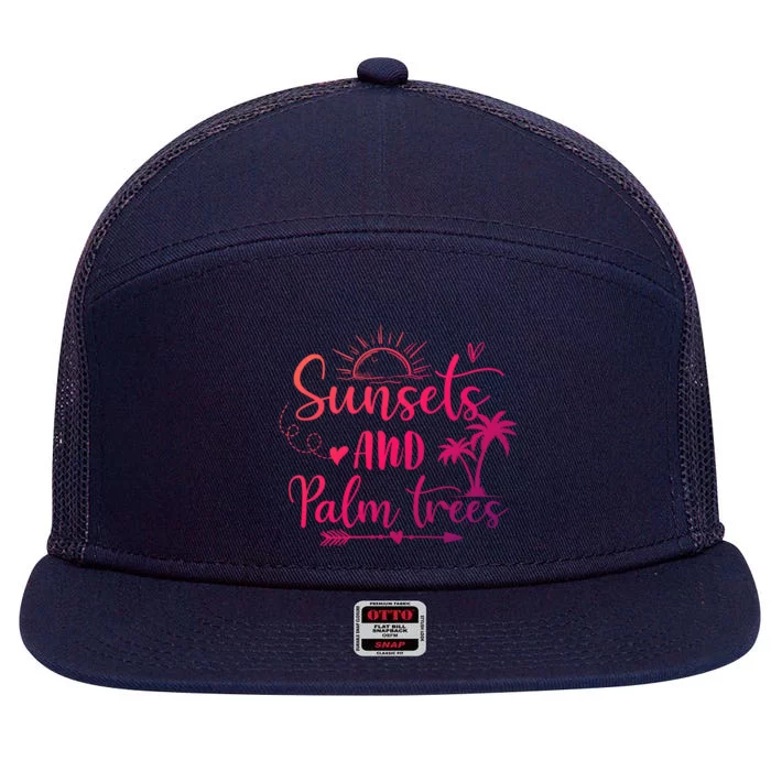 Sunsets And Palm Trees Summer Vibes Beach Vacay Summertime Gift 7 Panel Mesh Trucker Snapback Hat