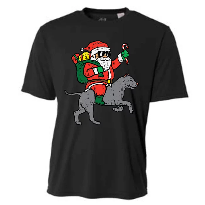 Santa and Pitbull Christmas Fun Ride Cooling Performance Crew T-Shirt