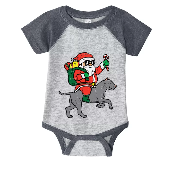 Santa and Pitbull Christmas Fun Ride Infant Baby Jersey Bodysuit