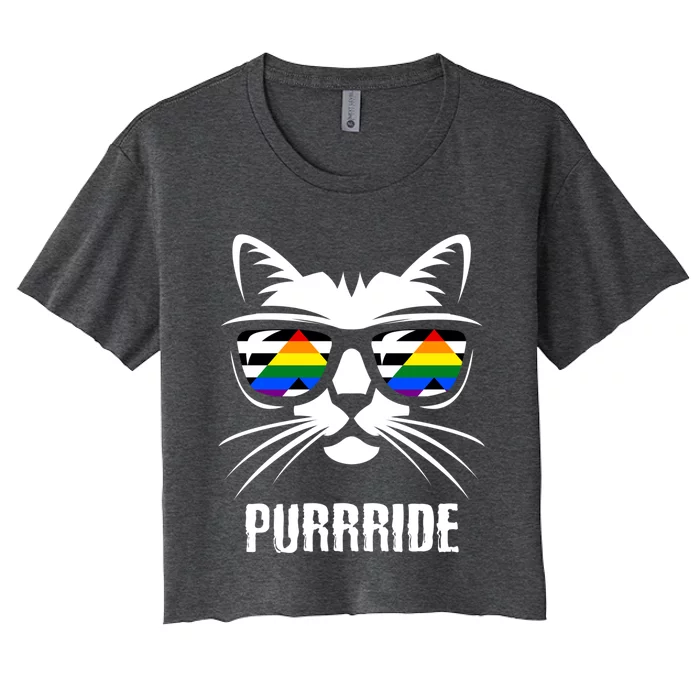 Straight Ally Pride Flag Cat Purrride Funny Straight Ally Gift Women's Crop Top Tee