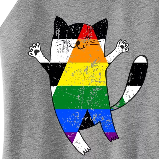 Straight Ally Pride Flag Funny Cat Straight Ally Gift Women’s Perfect Tri Rocker Tank