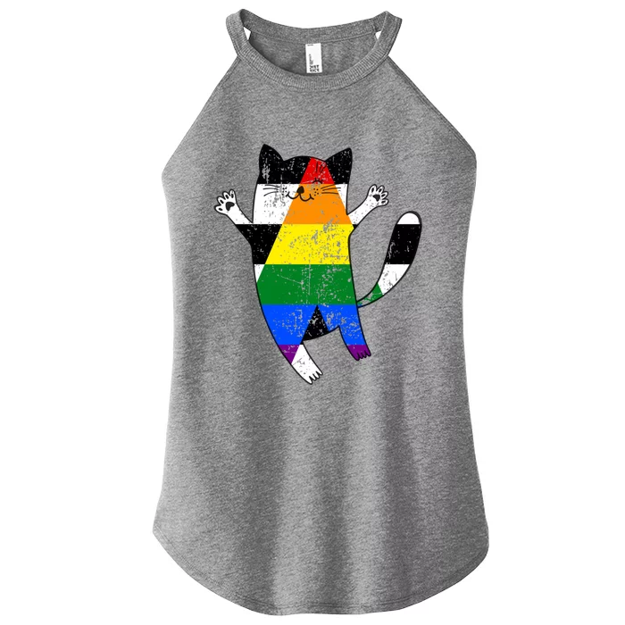 Straight Ally Pride Flag Funny Cat Straight Ally Gift Women’s Perfect Tri Rocker Tank